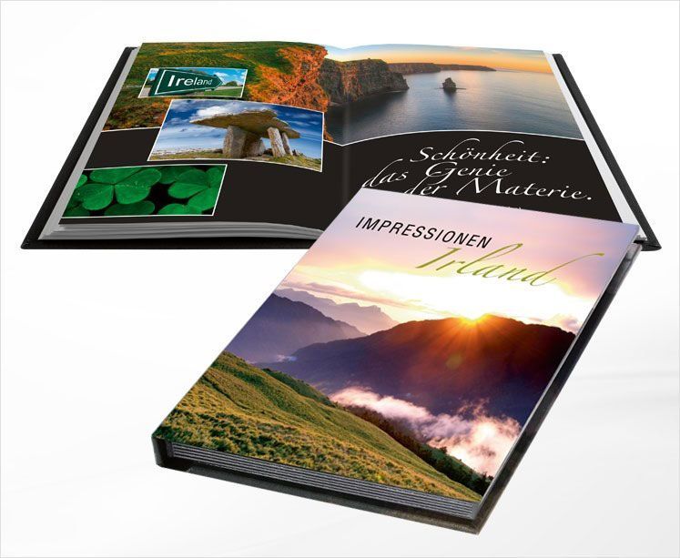 Ein schön gestaltetes Fotobuch mit dem Titel: Impressionen Irland, das landschaftliche Bilder von Irland zeigt