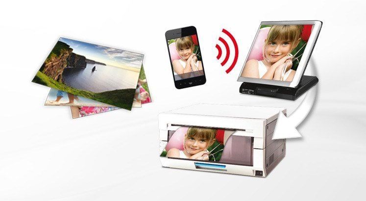 Eine Infografik, die zeigt, wie ein Drucker Bilder drahtlos von einem Smartphone empfängt